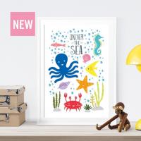 Sea Nursery Print, Sea Nursery Art, Nautical nursery art, Beach Nursery, Seaside print, kids wall art, Seahorse print, Fish print, kids wall