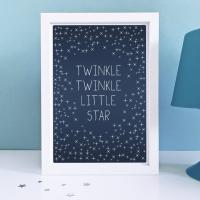 Baby Art Print, Twinkle Twinkle Little Star - Nursery Decor, Lullaby, Baby Room, Typography, Stars, Sky