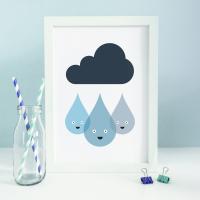 Cloud nursery prints, Cloud nursery decor, Rain nursery print, Kids room decor, Raindrop nursery art, Nursery print