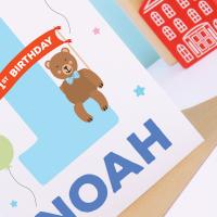 1st birthday boy card, Animal 1st birthday card, personalised boy 1st birthday card, First Birthday Card, cute animal card, birthday bear