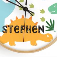 Personalised Wooden Dinosaur Clock, Bamboo Personalised clock, Nursery Clock, Dinosaur Theme Kids Room Decor, freestanding clock