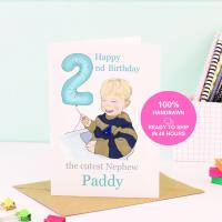 2 year old birthday card - Handrawn portrait.
