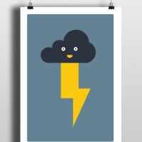 Lightning Bolt Print - Cloud Print, Baby Art Print, Weather, Boys Room Decor, Kids Room, Wall Art, Nursery Print, Blue