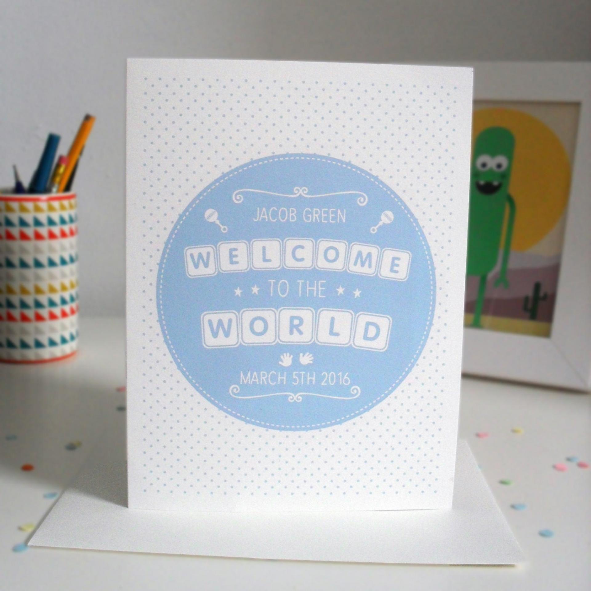 New Baby Card for Baby Boy, Birth Announcement Cards Boy, Personalised New Born, Welcome Baby, Newborn Card