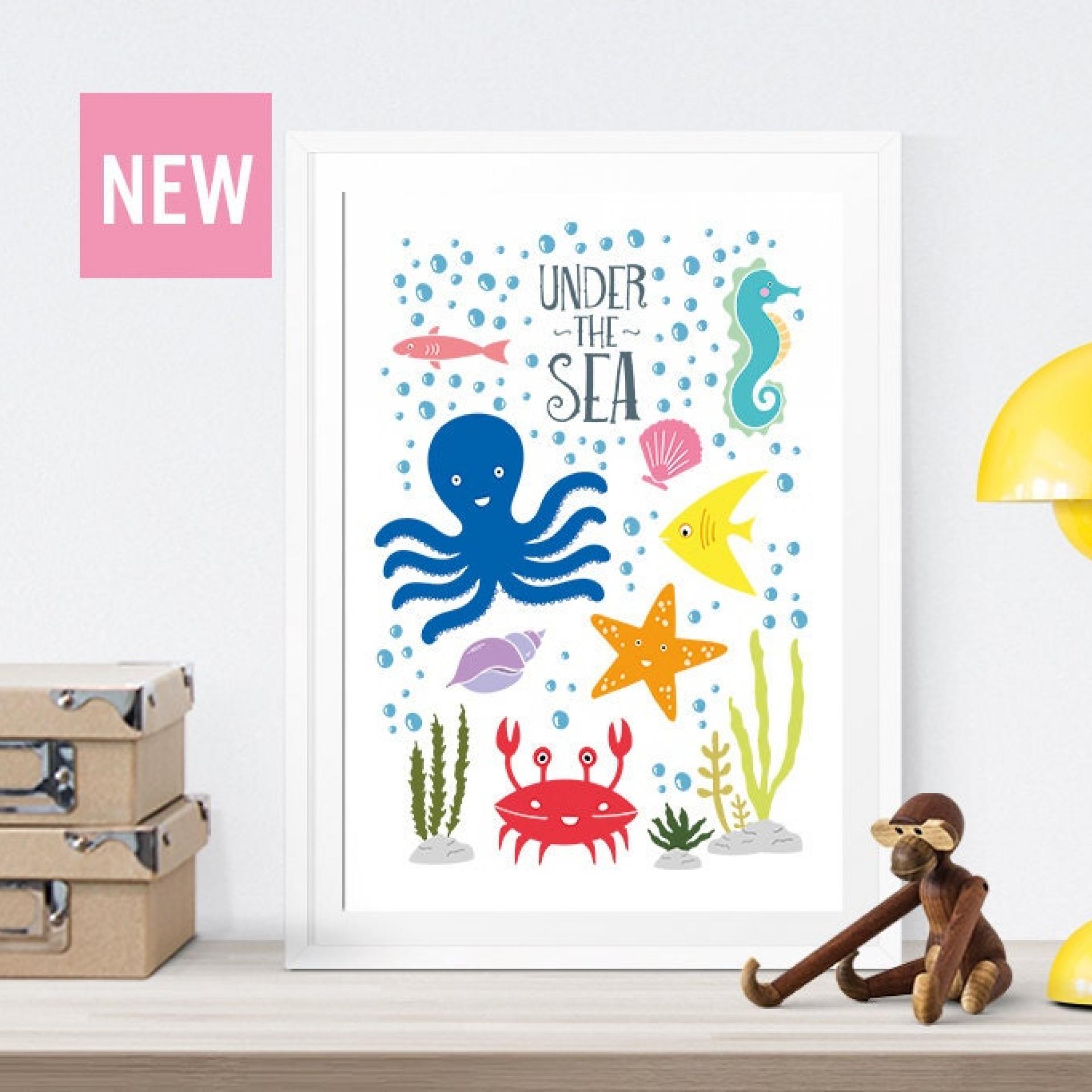 Sea Nursery Print, Sea Nursery Art, Nautical nursery art, Beach Nursery, Seaside print, kids wall art, Seahorse print, Fish print, kids wall