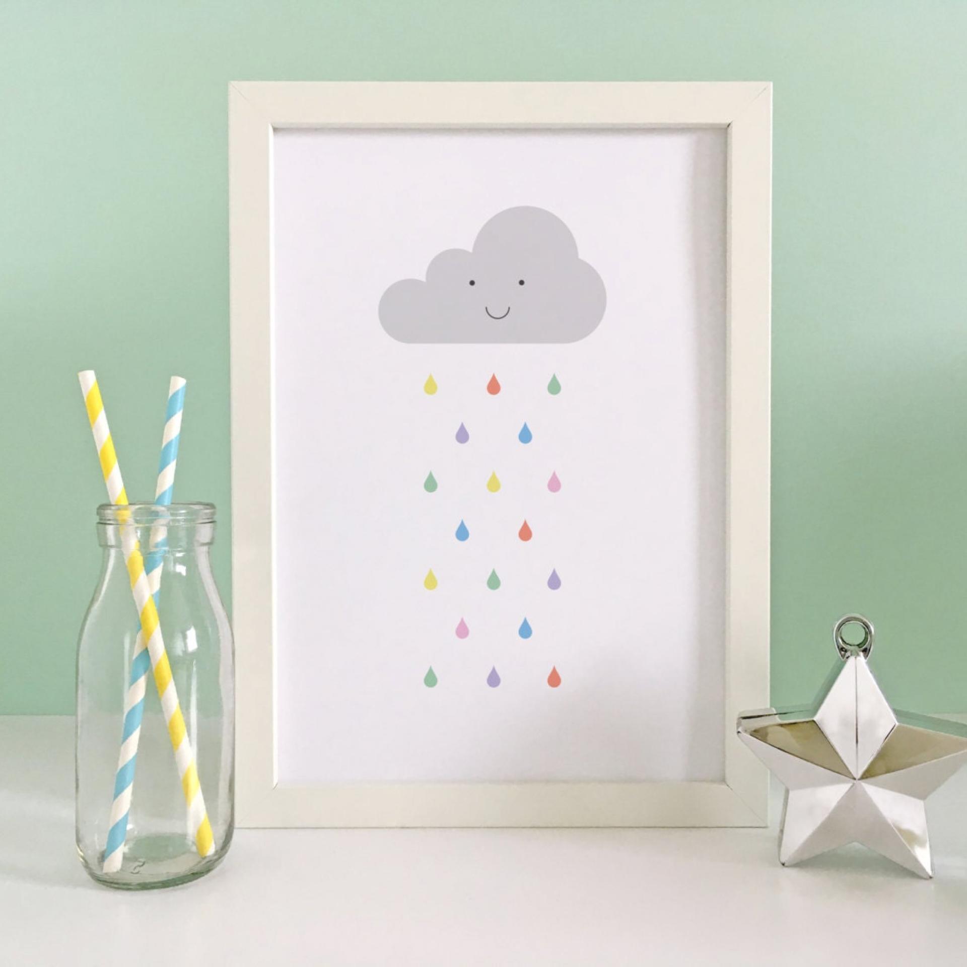 Baby Art Print, Pastel Rain Print, Baby Room, Weather, Room Decor, Nursery Wall Art, Children&#39;s Art