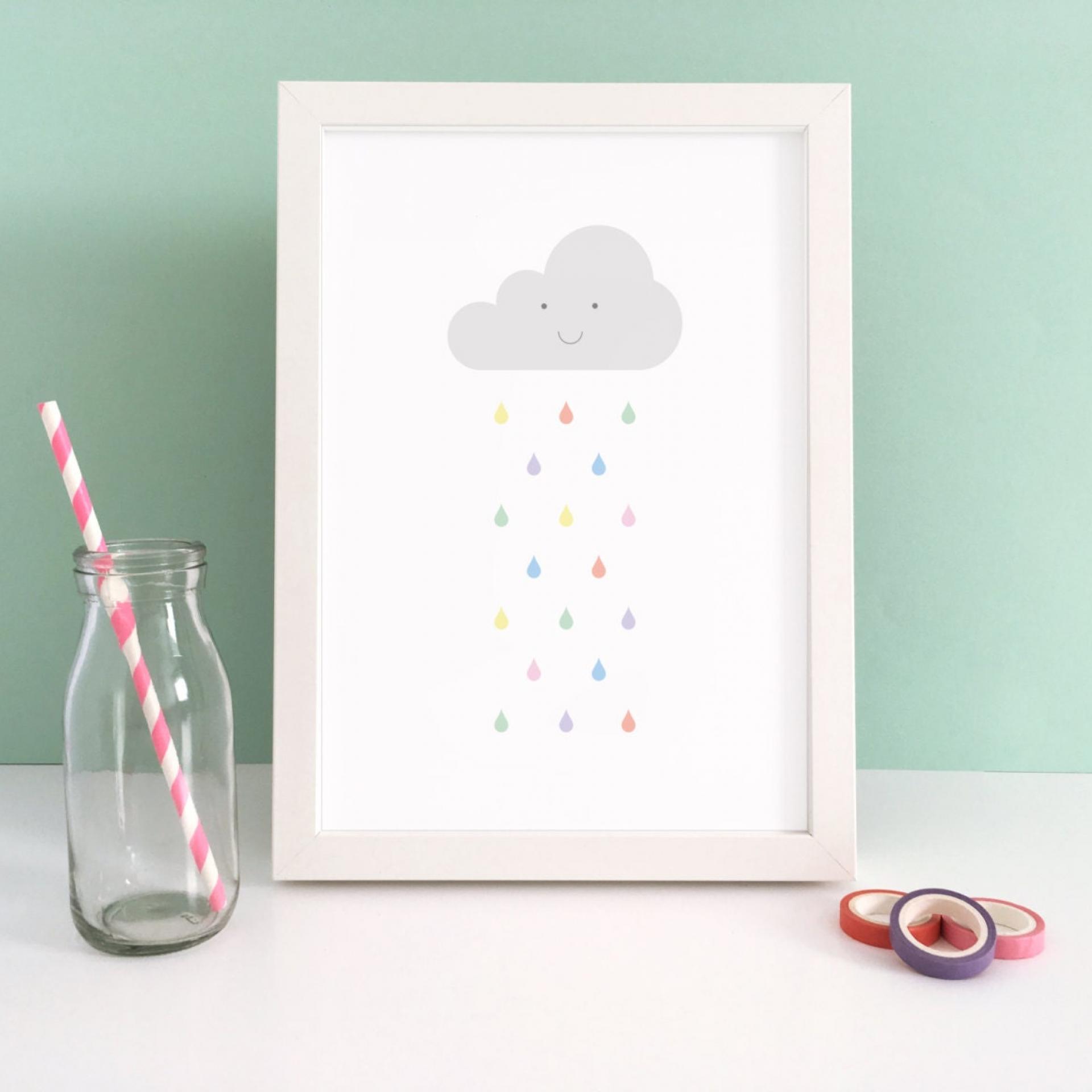 Baby Art Print, Pastel Rain Print, Baby Room, Weather, Room Decor, Nursery Wall Art, Children&#39;s Art