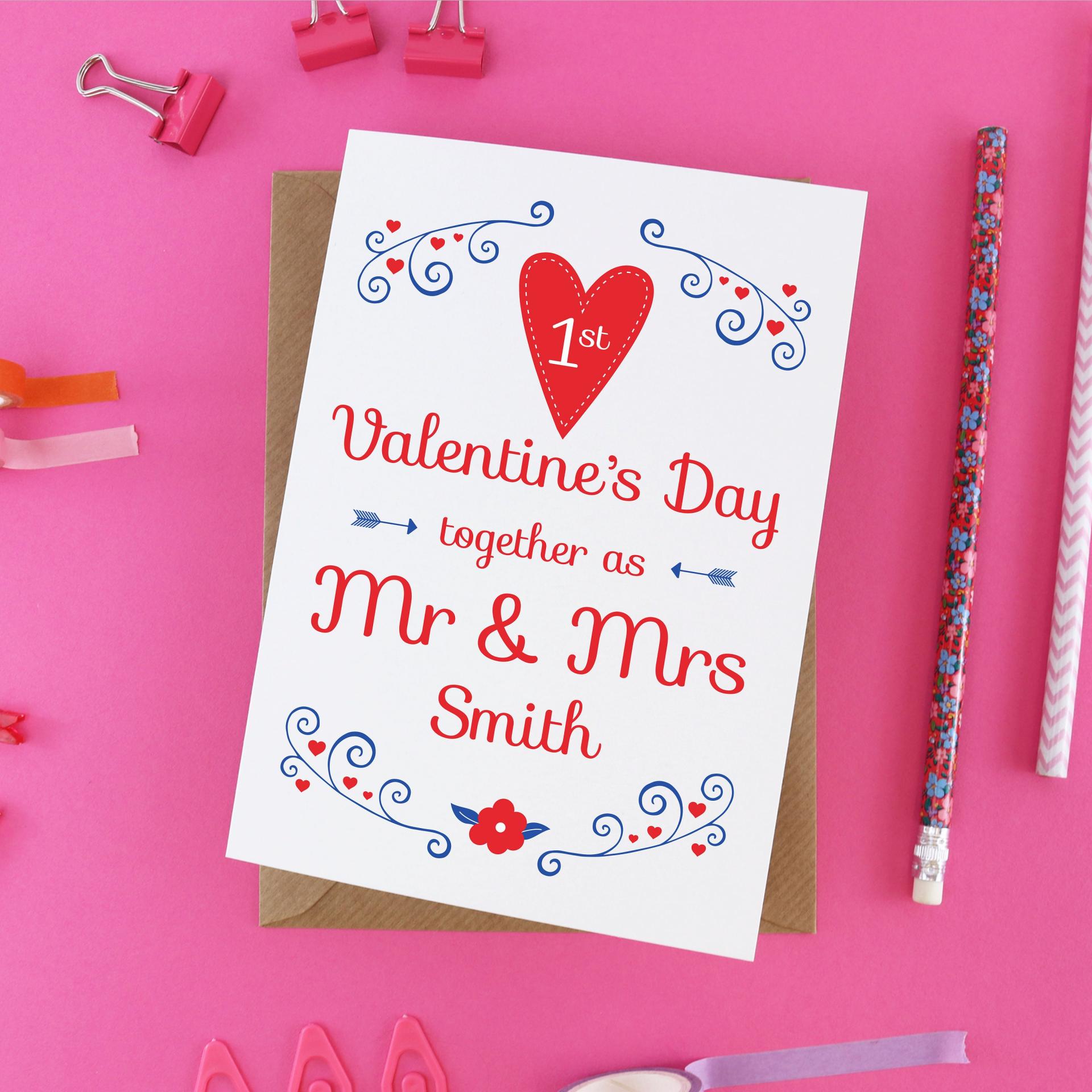 First Valentine&#39;s day married card, our first Valentine, Mr and Mrs Valentine, anniversary Valentine, marriage Valentines, husband Valentine