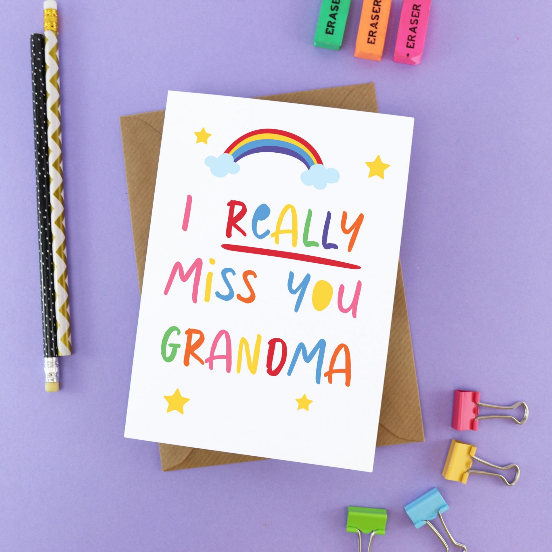 Miss you Grandma card, Rainbow miss you card, missing you grandma card, grandma social distance card, nan isolation gift, isolation card,