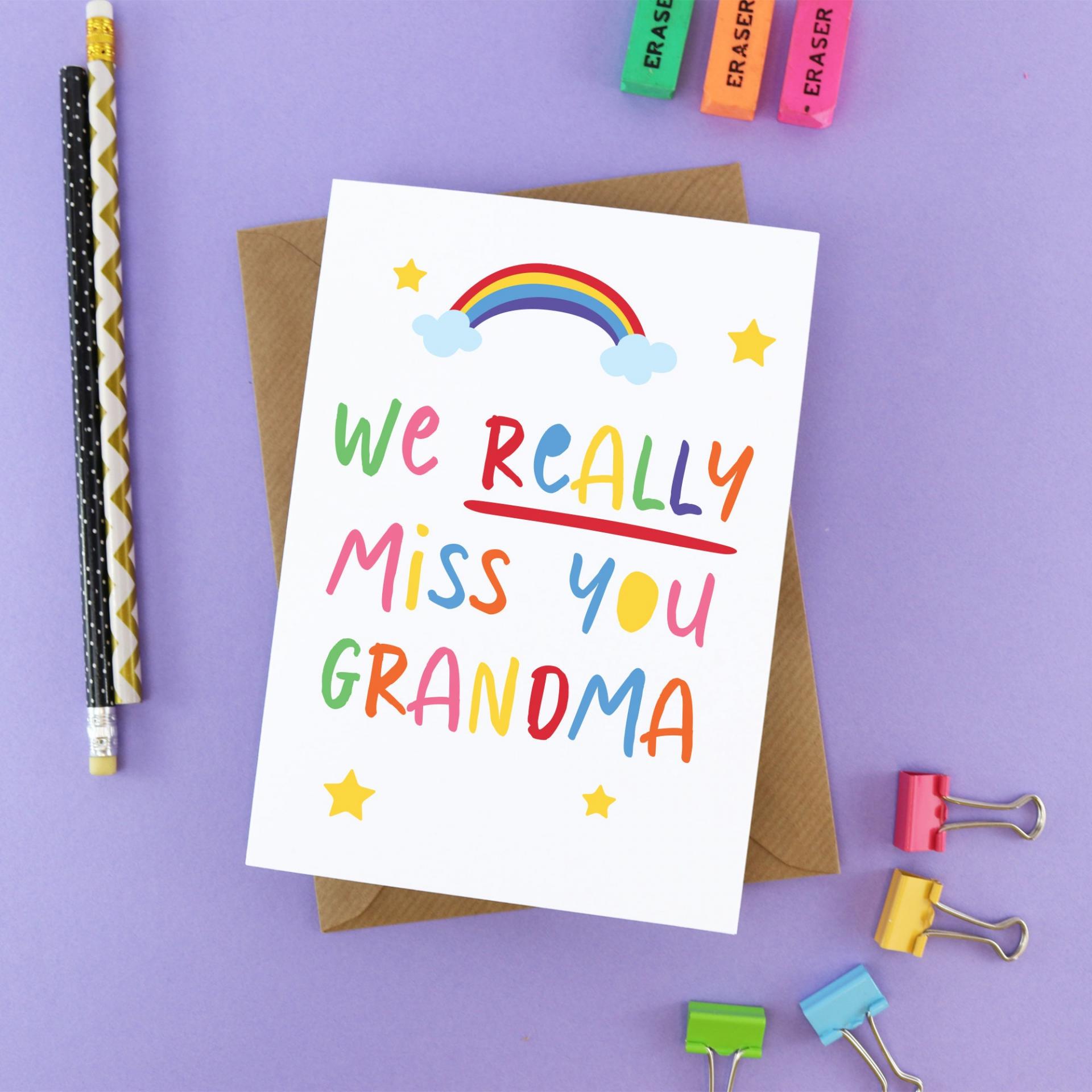 Miss you Grandma card, Rainbow miss you card, missing you grandma card, grandma social distance card, nan isolation gift, isolation card,