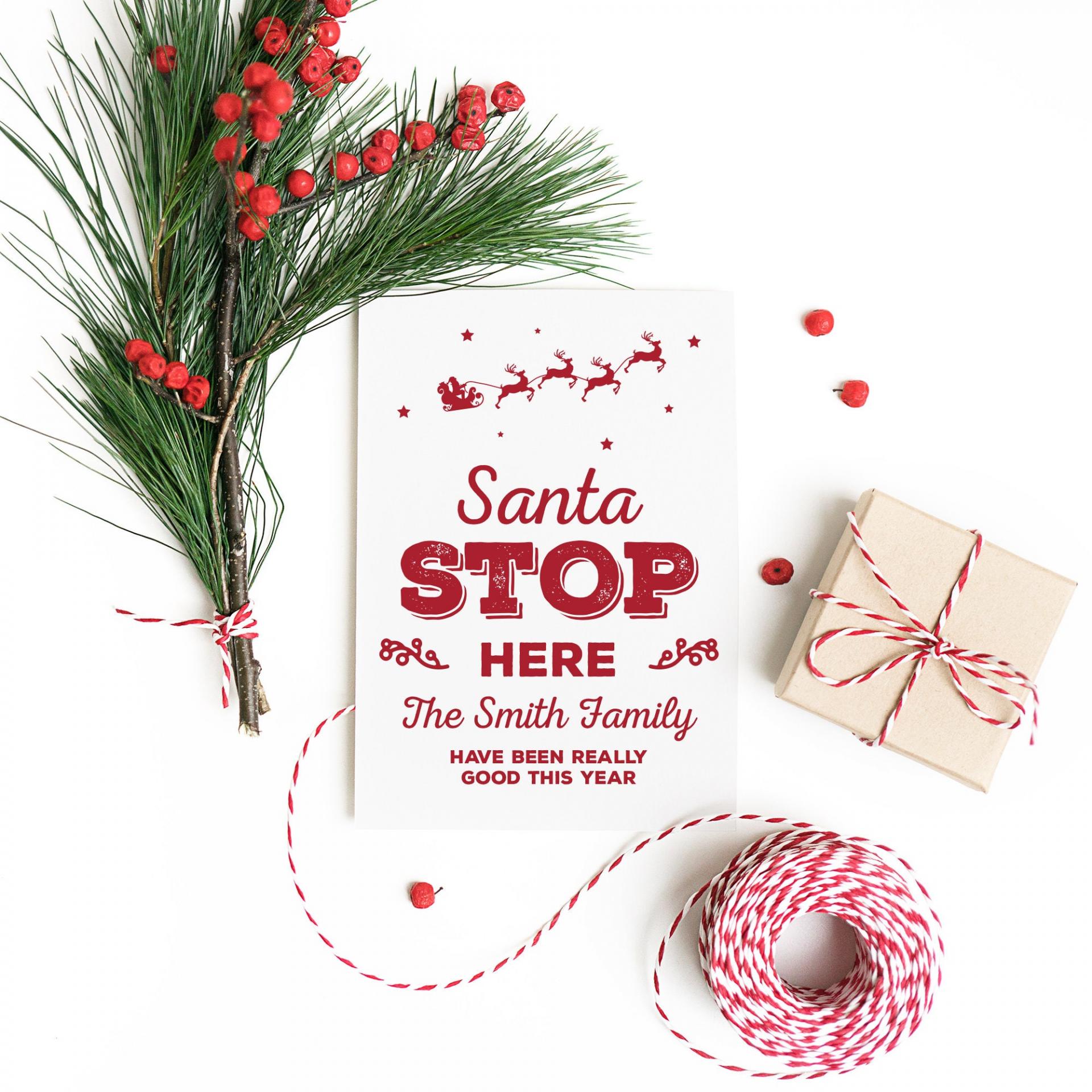 Christmas printable, Santa Stop Here Sign - Christmas Print - Printable pdf - Christmas Decorations - Santa Claus - Father Christmas