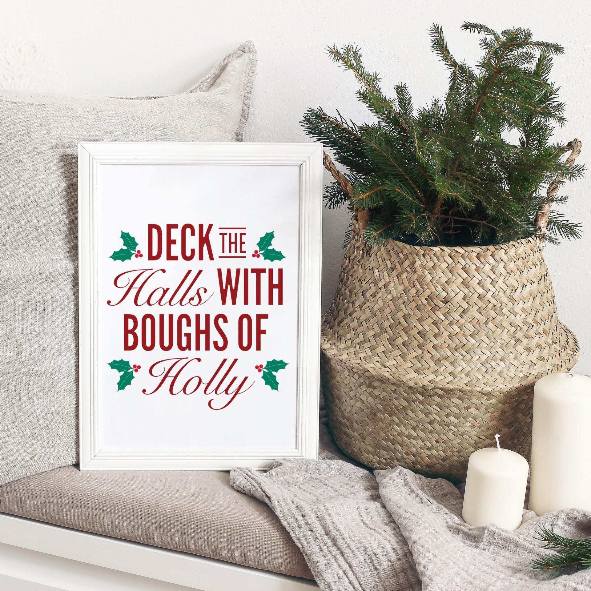 Christmas printable wall art, Christmas Prints, Deck the halls with boughs of holly, Christmas Decor, winter printable, winter wall decor