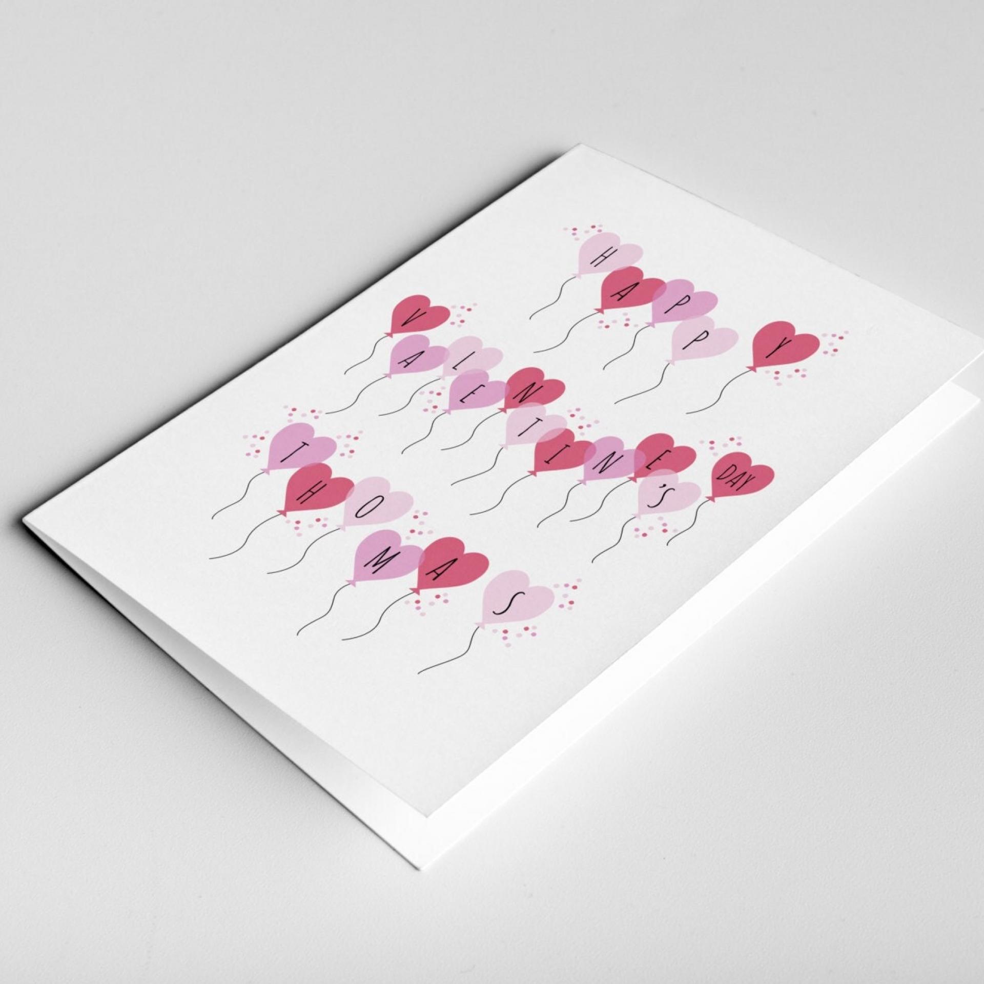 Personalised Valentine&#39;s Card - Happy Valentine&#39;s Day, Special someone, Romantic Heart Balloons, Greeting Card