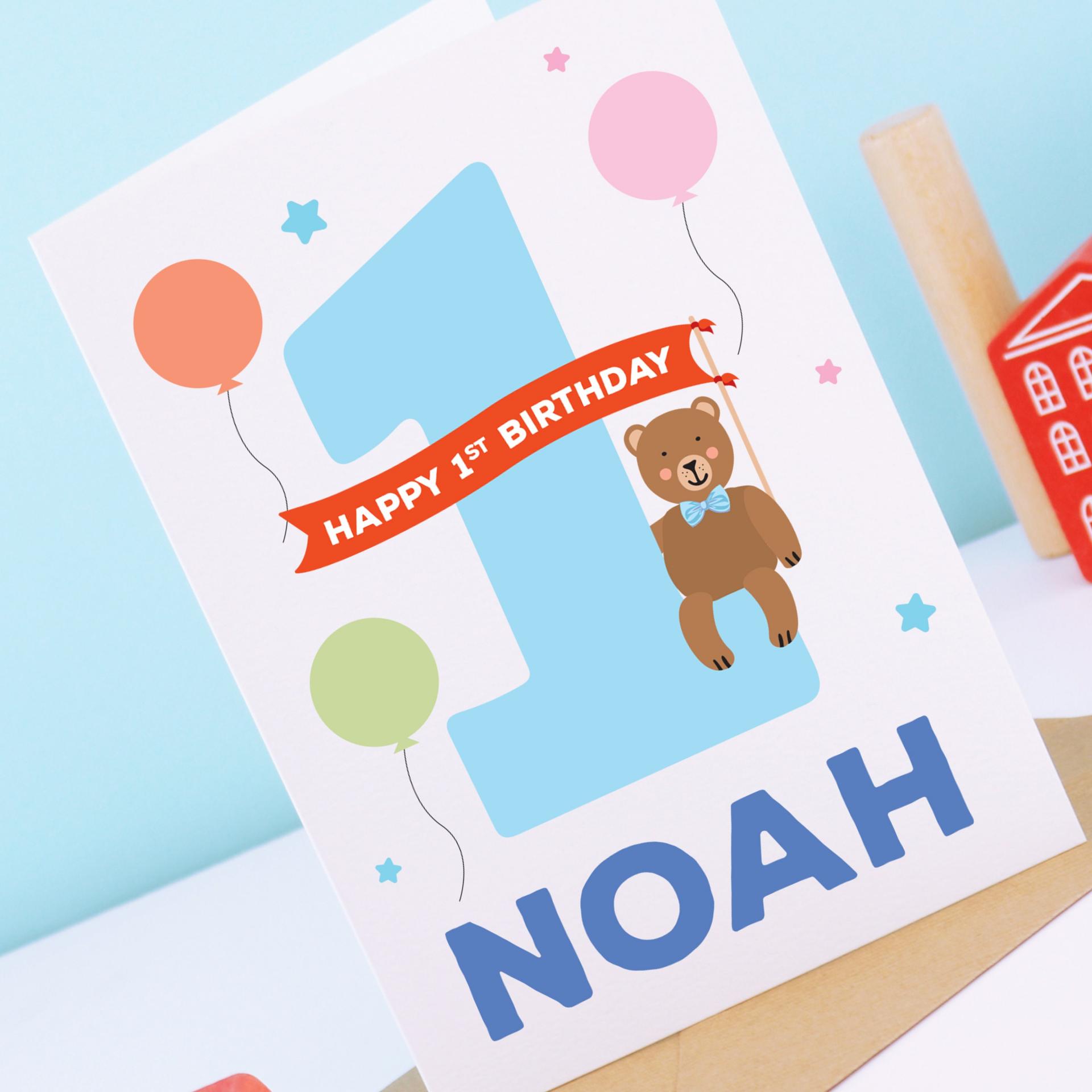 1st birthday boy card, Animal 1st birthday card, personalised boy 1st birthday card, First Birthday Card, cute animal card, birthday bear