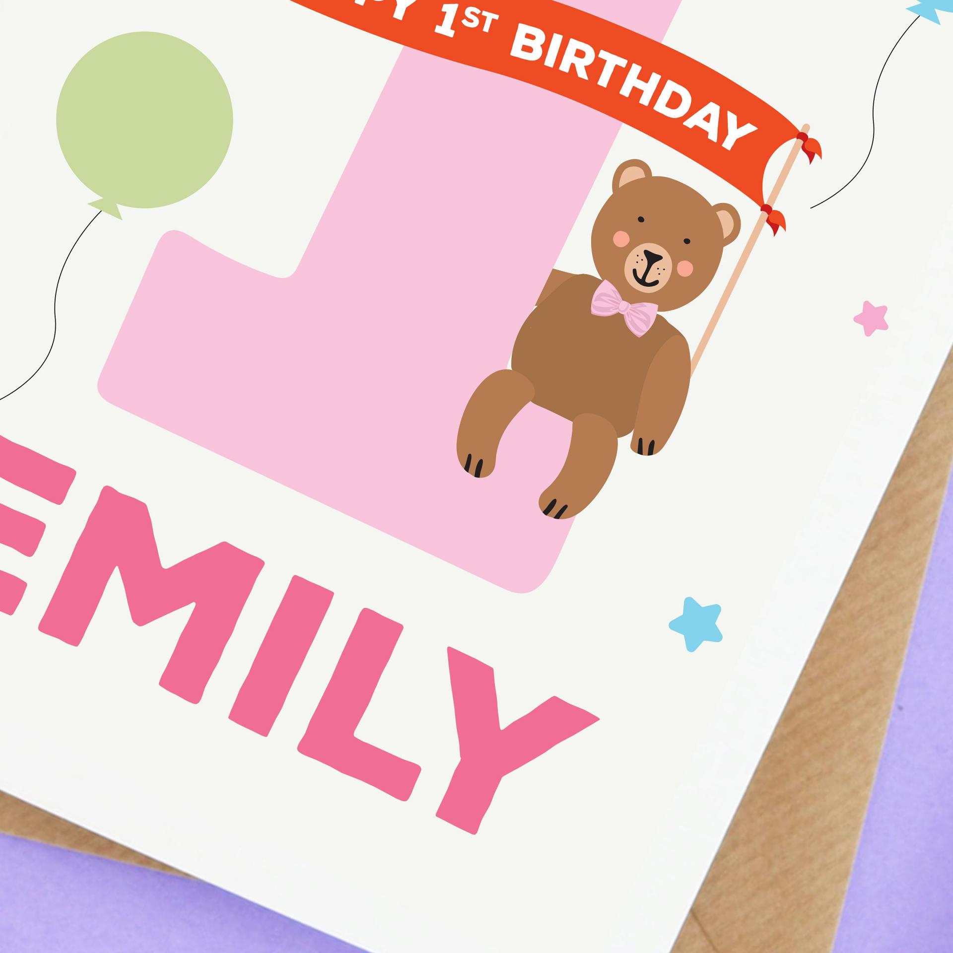 1st birthday girl card, Animal 1st birthday card, personalised girls 1st birthday card, First Birthday Card, cute animal card, birthday bear