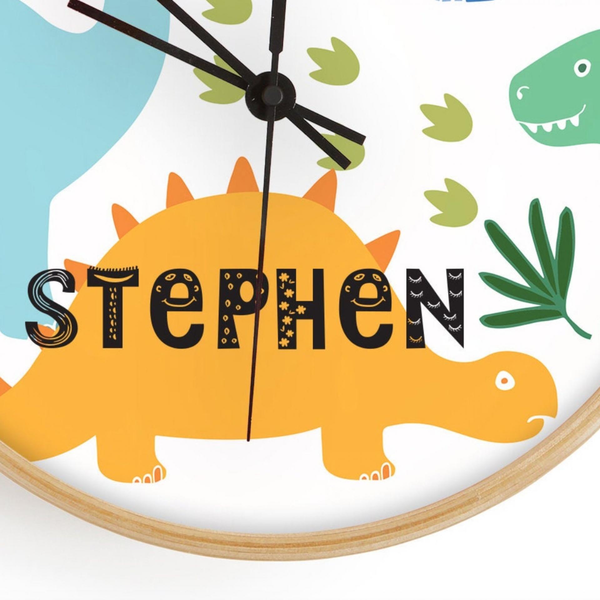 Personalised Wooden Dinosaur Clock, Bamboo Personalised clock, Nursery Clock, Dinosaur Theme Kids Room Decor, freestanding clock