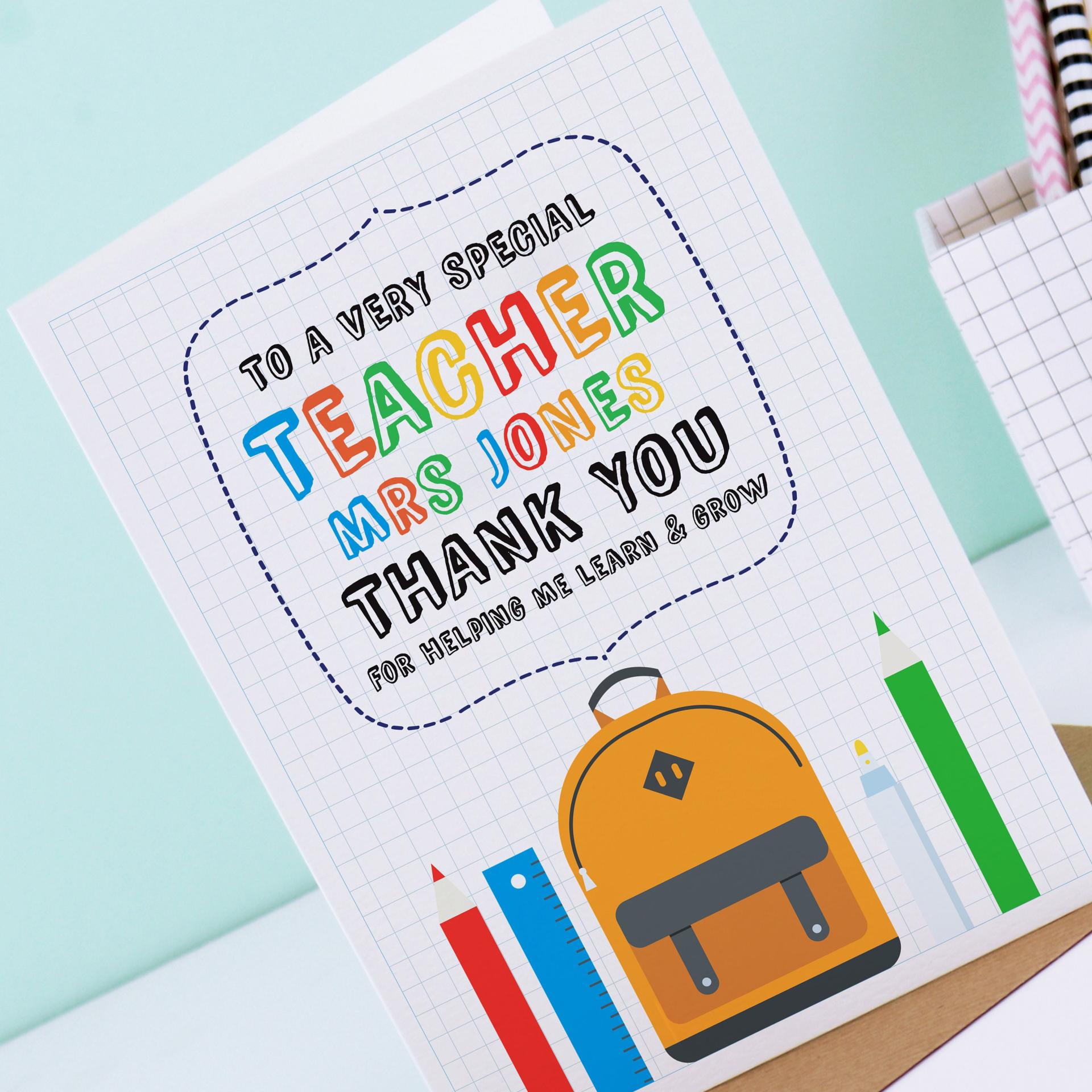 Teacher Thank You Card Personalised, Thanks for Helping me Grow, Personalised Teacher Gift, Wonderful Teacher, Teacher Appreciation Card