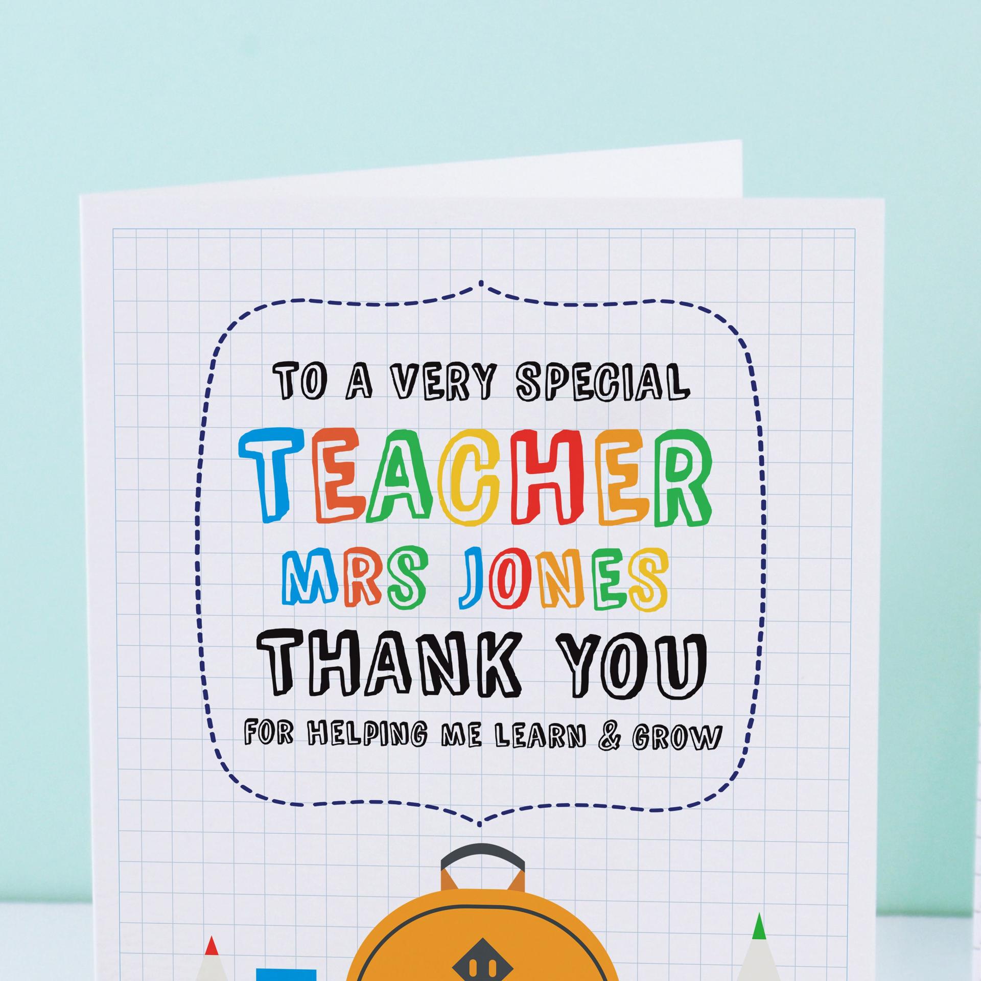 Teacher Thank You Card Personalised, Thanks for Helping me Grow, Personalised Teacher Gift, Wonderful Teacher, Teacher Appreciation Card