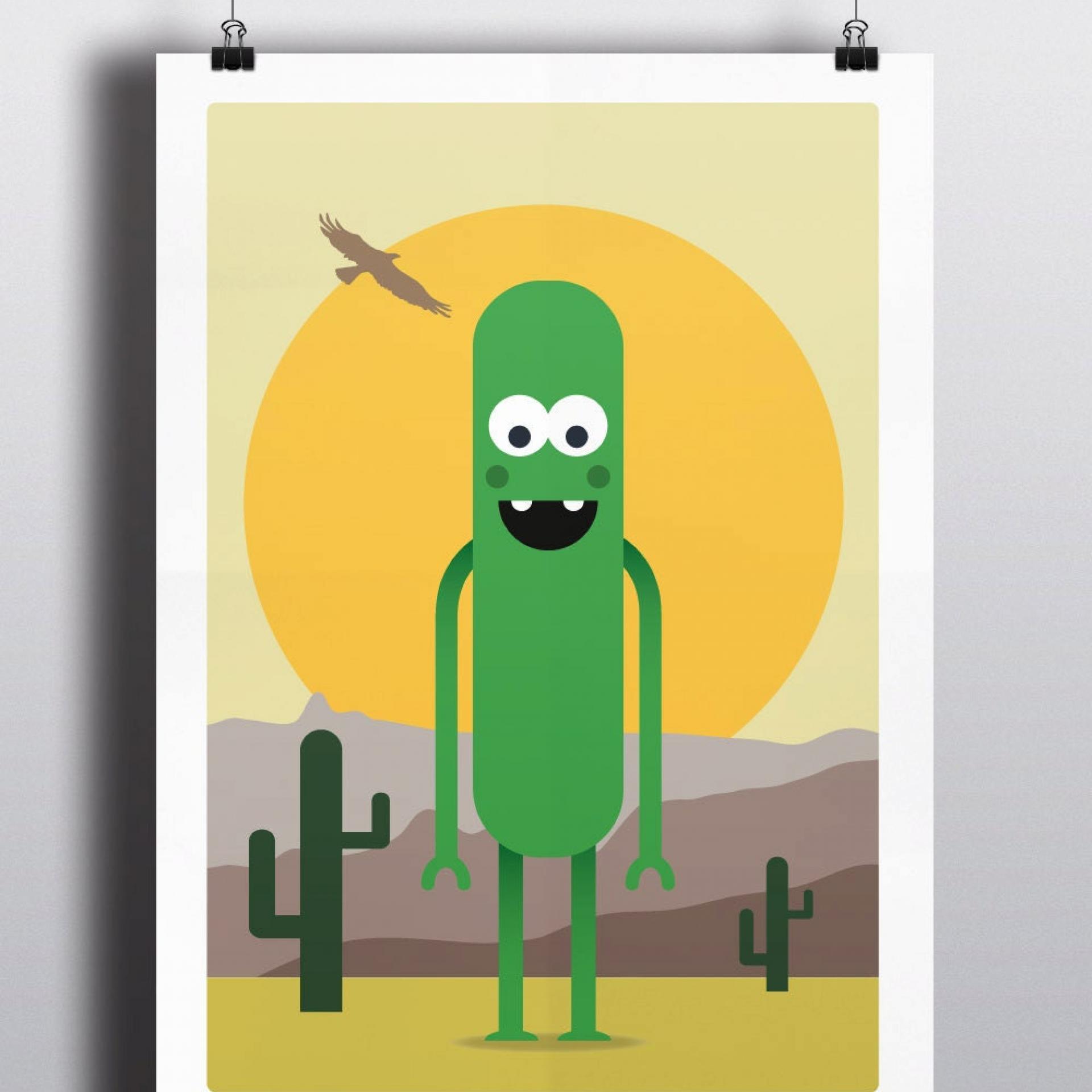 Monster Print - Green Art, Childrens Illustration, Kids Room Decor, Monster Art, Kids Prints, Art Print, Wall Art, Cactus