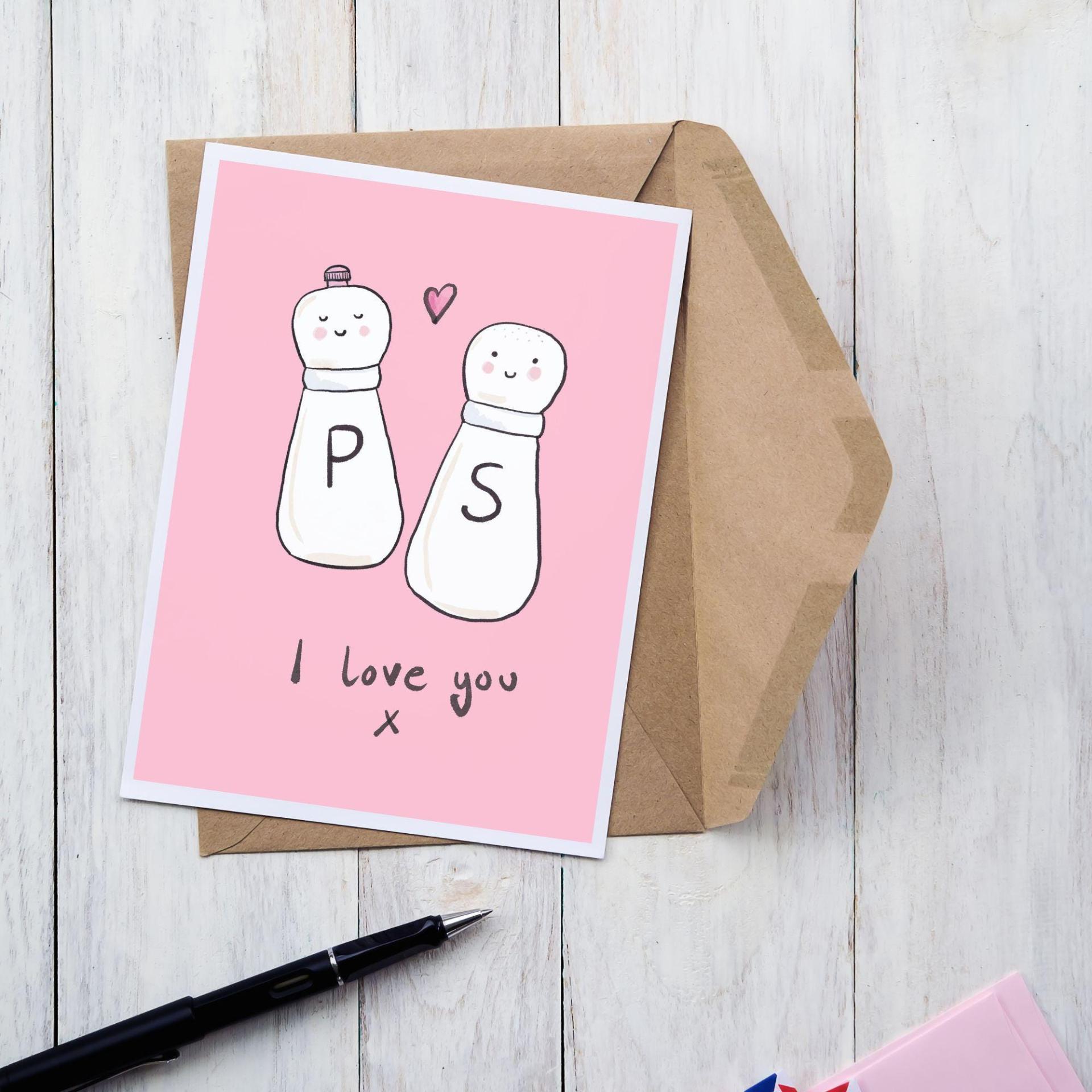 P S I Love You Card, Cute Food card for Birthday, Valentines Day Card, Anniversary card, Card For Him, Card For Boyfriend, Card For Husband