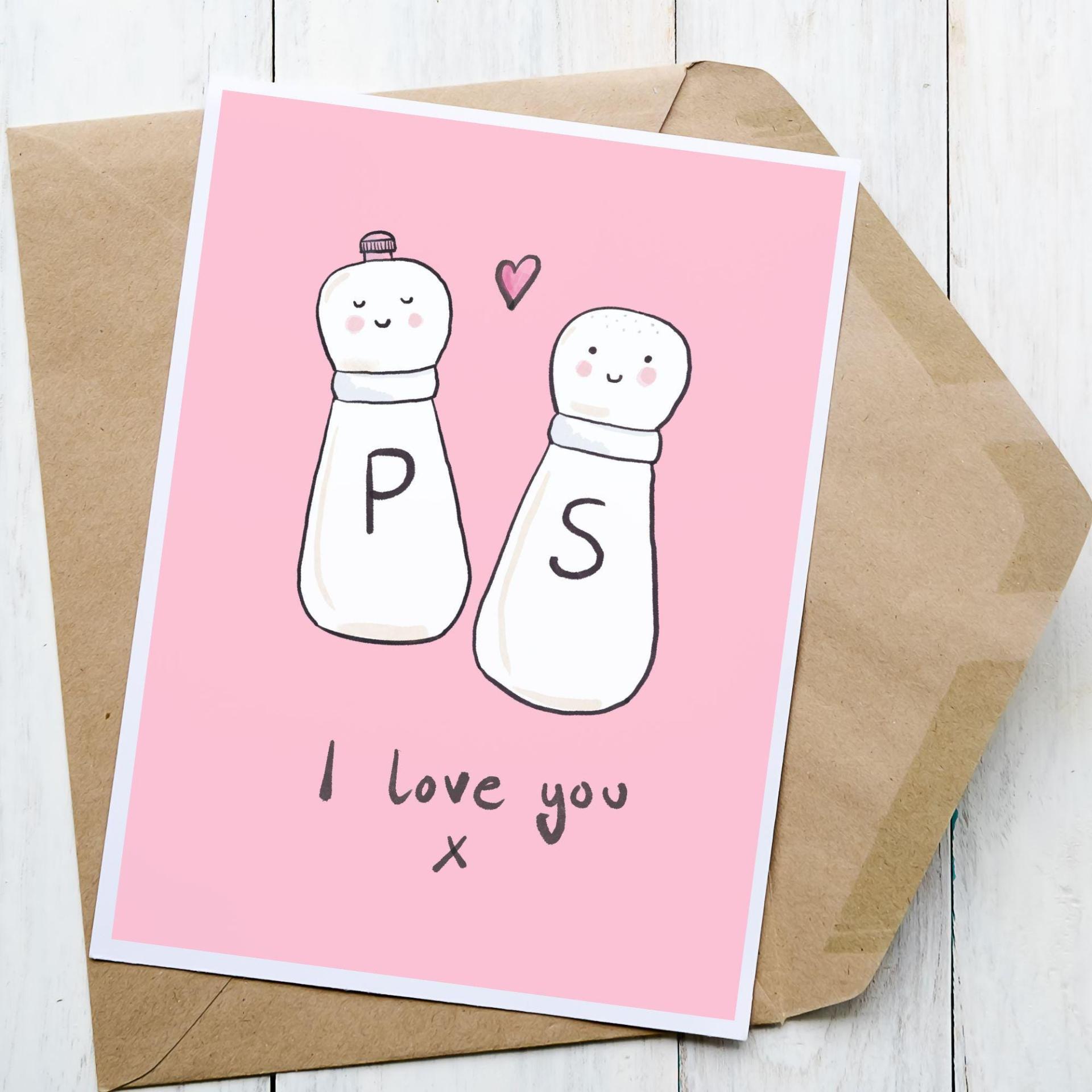 P S I Love You Card, Cute Food card for Birthday, Valentines Day Card, Anniversary card, Card For Him, Card For Boyfriend, Card For Husband