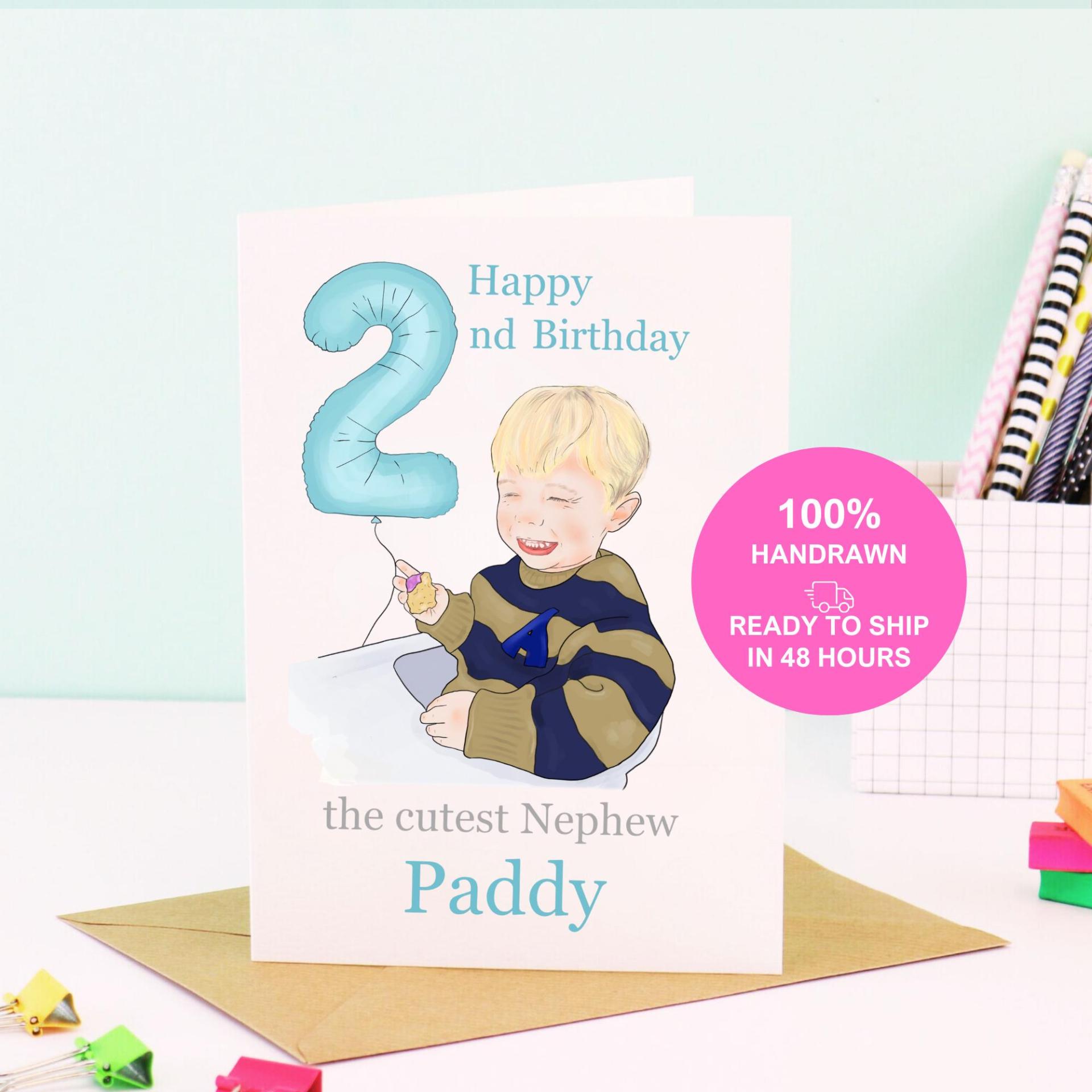 2 year old birthday card - Handrawn portrait.