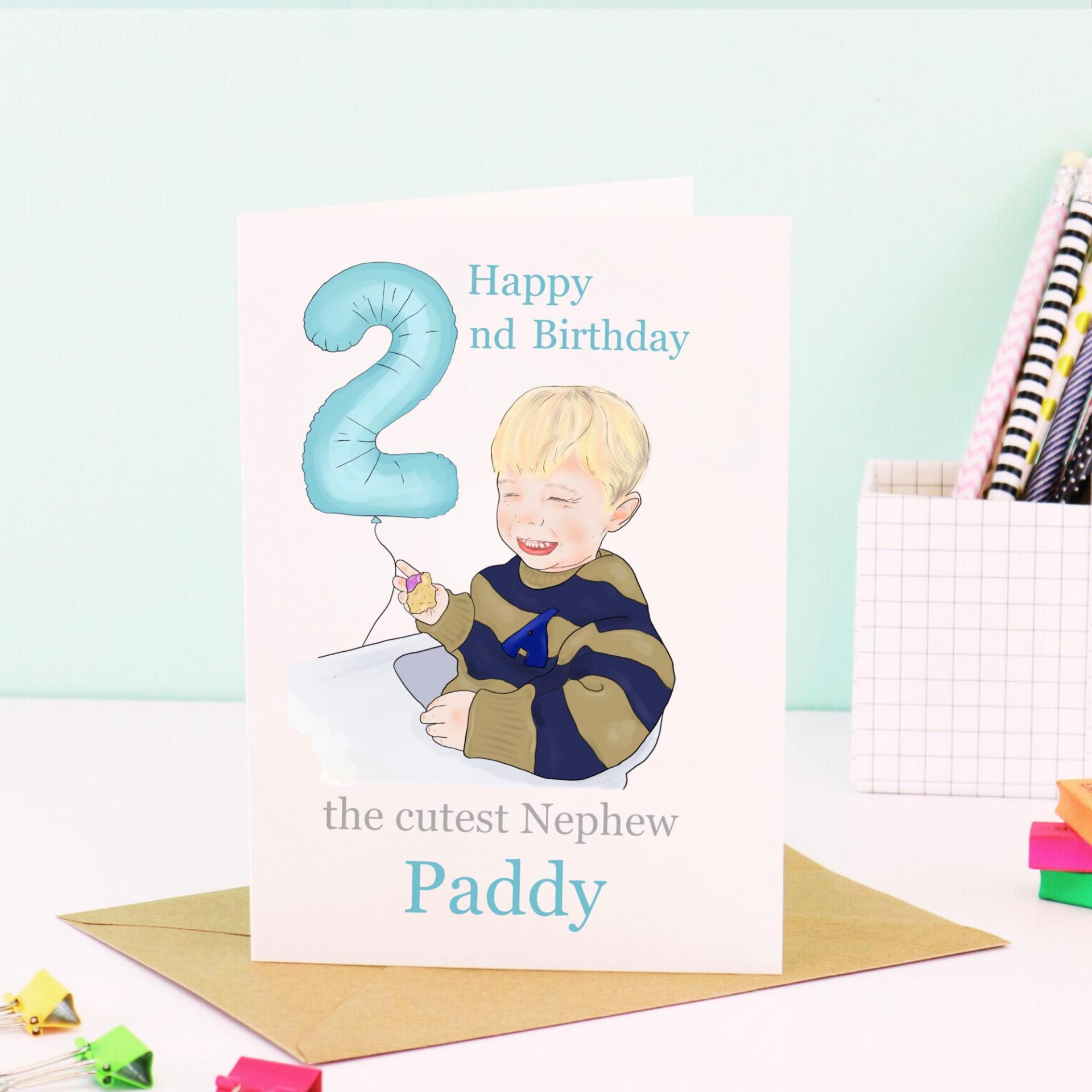 2 year old birthday card - Handrawn portrait.