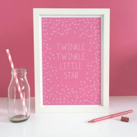 Twinkle Twinkle Little Star Print Pink, Nursery Ryhme Print, Pink Nursery Prints, Pink Nursery Decor, Pink Nursery Wall Art, Pink Baby room