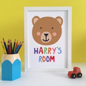 Bear Nursery Print, Brown Bear Art, Personalised Bear Print, Kids Room Print, Playroom Sign, Nursery Wall Art, Playroom Art, Kids Wall Art