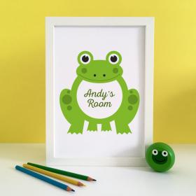 Personalised Frog Print, Green Frog, Kids Room Sign, Nursery Wall Art, Kids room print, Room Sign, Kids room art