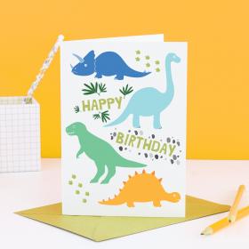 Dinosaur Birthday Card, Kids Dinosaur Card, Dino Birthday Card, Children Birthday Card, Card for Son, Boy Gift, T-Rex Card, Kids cards