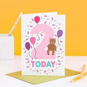 2 Year Old Birthday Card, Kids Birthdays Cards, Age Cards, Baby Card, Happy Birthday Card, Baby Girl Card, Two Year Old Birthday Girl