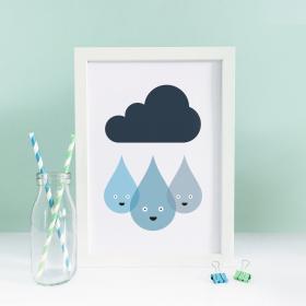 Cloud nursery prints, Cloud nursery decor, Rain nursery print, Kids room decor, Raindrop nursery art, Nursery print