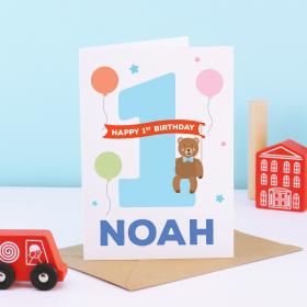1st birthday boy card, Animal 1st birthday card, personalised boy 1st birthday card, First Birthday Card, cute animal card, birthday bear