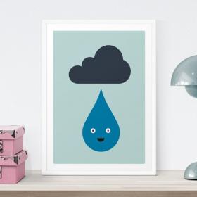 Baby Art Print, Raindrop, Weather, Room Decor, Nursery,  Wall Art, Children&#39;s Art, Baby Room