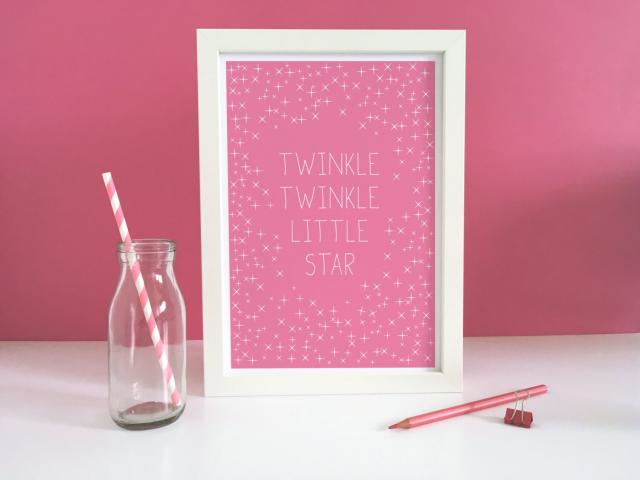 Twinkle Twinkle Little Star Print Pink, Nursery Ryhme Print, Pink Nursery Prints, Pink Nursery Decor, Pink Nursery Wall Art, Pink Baby room