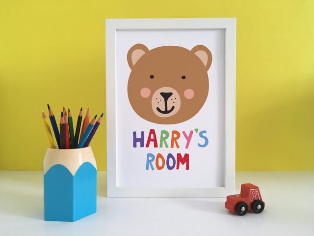 Bear Nursery Print, Brown Bear Art, Personalised Bear Print, Kids Room Print, Playroom Sign, Nursery Wall Art, Playroom Art, Kids Wall Art
