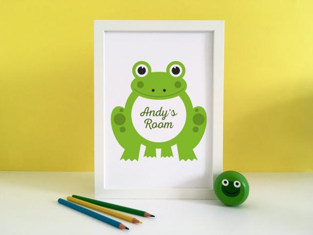 Personalised Frog Print, Green Frog, Kids Room Sign, Nursery Wall Art, Kids room print, Room Sign, Kids room art