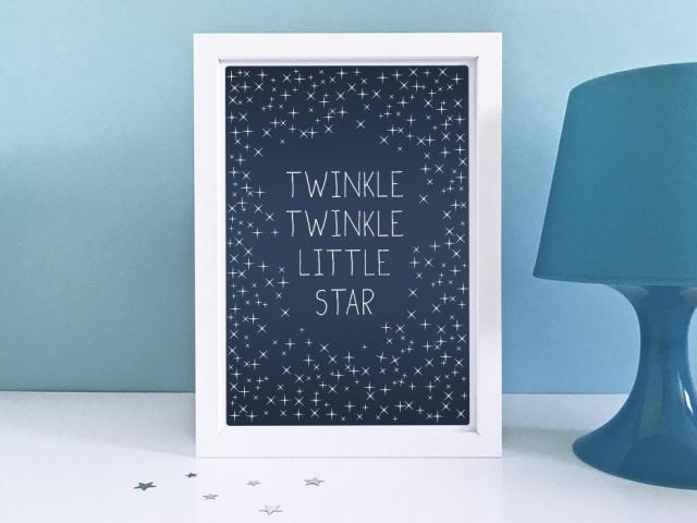 Baby Art Print, Twinkle Twinkle Little Star - Nursery Decor, Lullaby, Baby Room, Typography, Stars, Sky