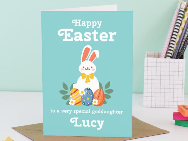 Easter Card Goddaughter, Personalised Easter Card for goddaughter, Goddaughter Easter Card, Godchild Gift, Bunny Goddaughter Card