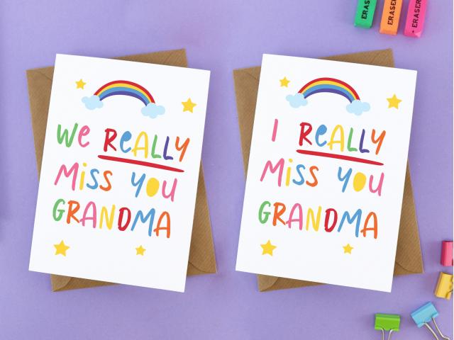 Miss you Grandma card, Rainbow miss you card, missing you grandma card, grandma social distance card, nan isolation gift, isolation card,