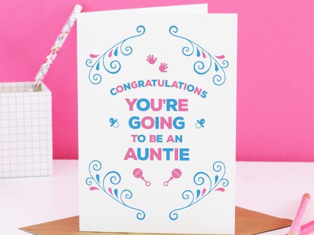 New Baby Card, You're going to be an Auntie Card - Aunt Card, Expecting Card, Pregnancy Announce, Pregnancy Reveal, Pregnant, Auntie Gifts