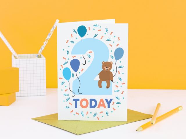 2 Year Old Birthday Card, Kids 2nd Birthday Cards, Age Cards, Baby Card, Happy Birthday Card, Baby Gift, Baby Boy Card, Two Year Old
