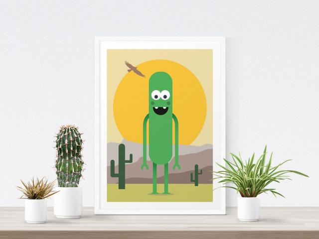Monster Print - Green Art, Childrens Illustration, Kids Room Decor, Monster Art, Kids Prints, Art Print, Wall Art, Cactus