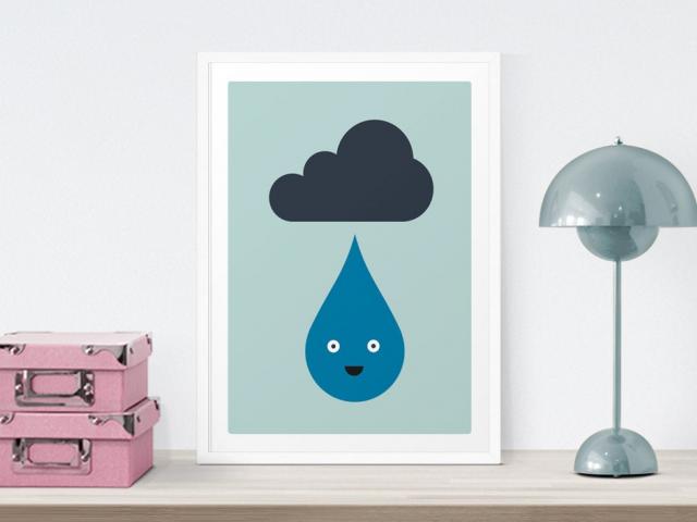 Baby Art Print, Raindrop, Weather, Room Decor, Nursery,  Wall Art, Children&#39;s Art, Baby Room